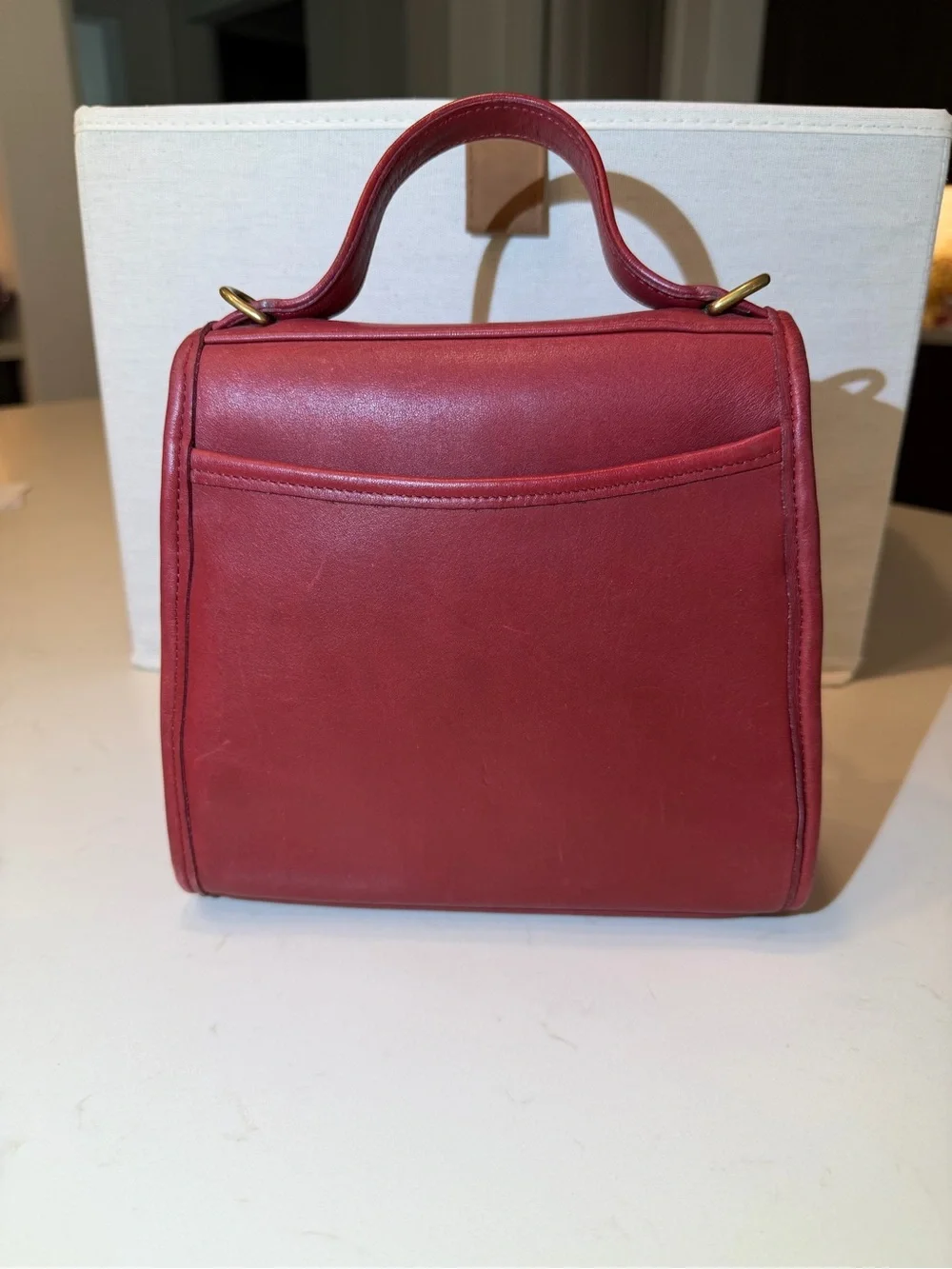 Coach Red Leather Top-Handle Satchel with Gold Hardware